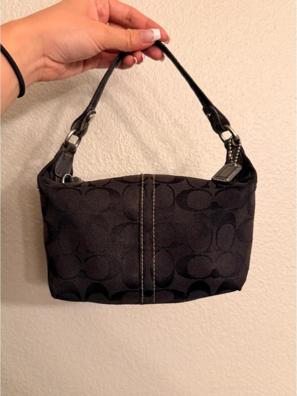 RARE Vintage Mini Shimmery Black Coach Canvas Purse with Tassel